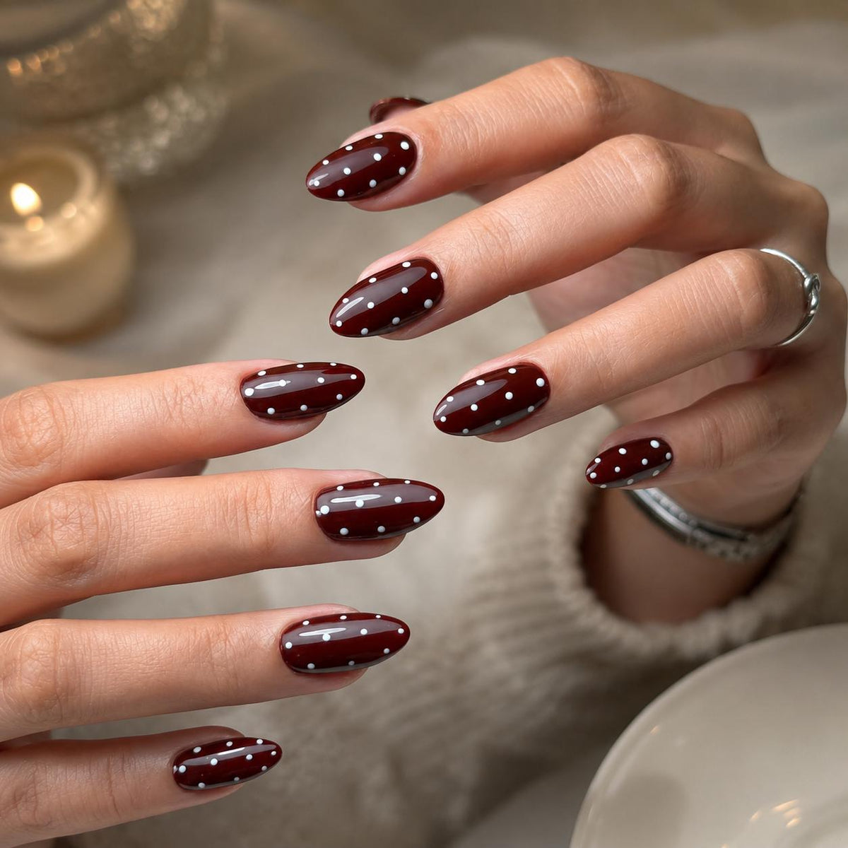 Burgundy Polka Dot Nail Set