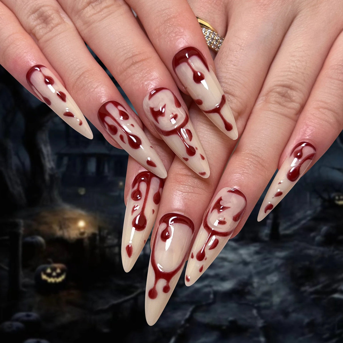 Burgundy Red Drip Nude Press On Nail Set