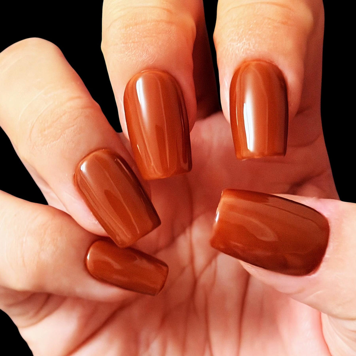 Burnt Orange Glossy Jelly Fall Nail Set