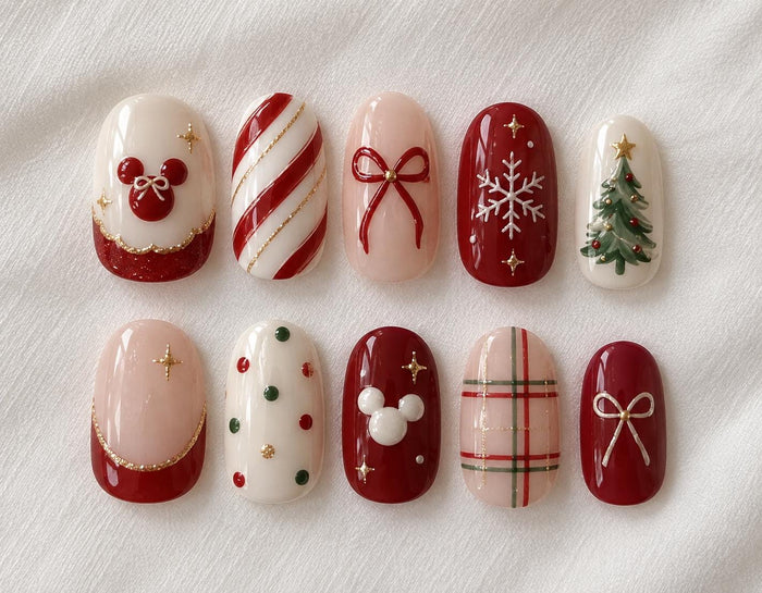 Candy Cane, Bow, and Snowflake Christmas Press On Nail Set