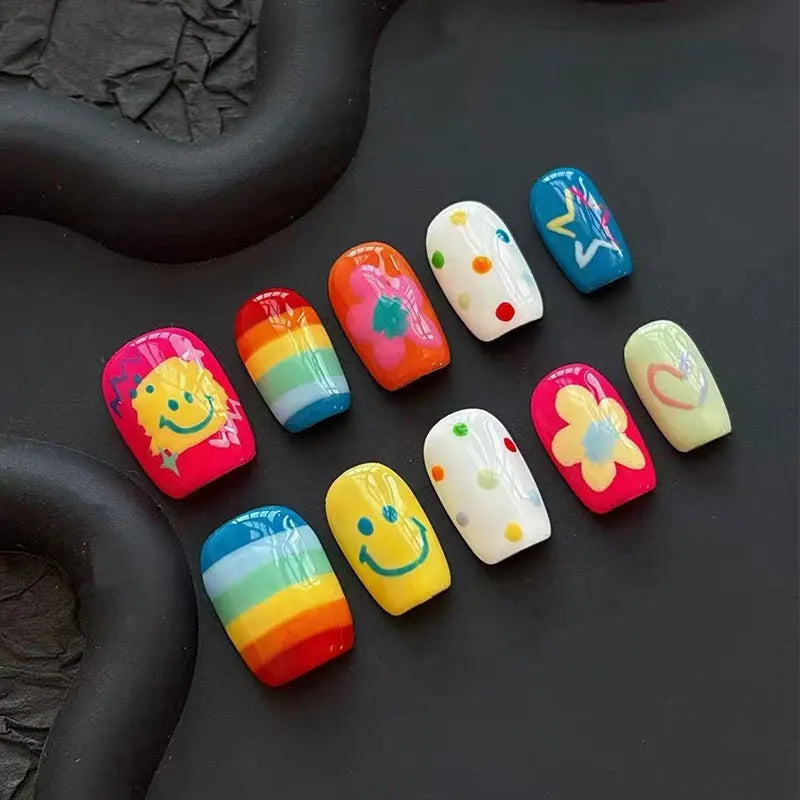 Candy-Colored Smiley Face and Flower Nail Set