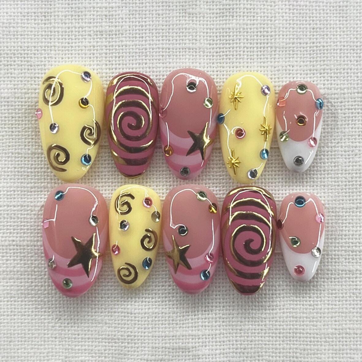 Celestial Star and Gold Chrome Swirl Press-On Nails