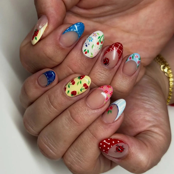 Cherry, Floral, Polka Dot and Plaid Press On Nail Set