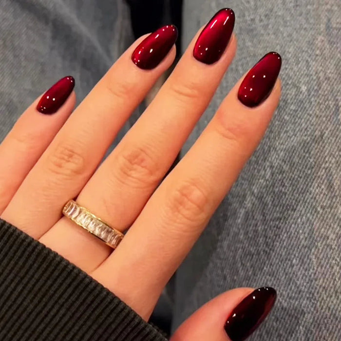 Cherry Red to Black Ombre Cat Eye Press-On Nails