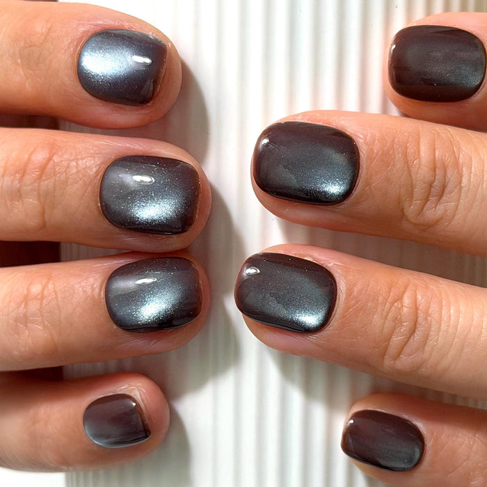 Chocolate Brown and Silvery Blue Cat Eye Press-On Nails