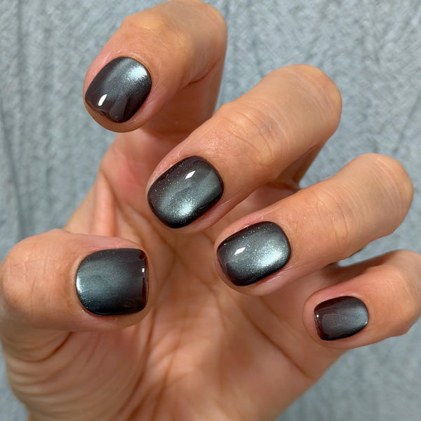 Chocolate Brown and Silvery Blue Cat Eye Press-On Nails