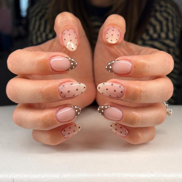 Chocolate Brown Polka Dot and French Tip Press On Nails