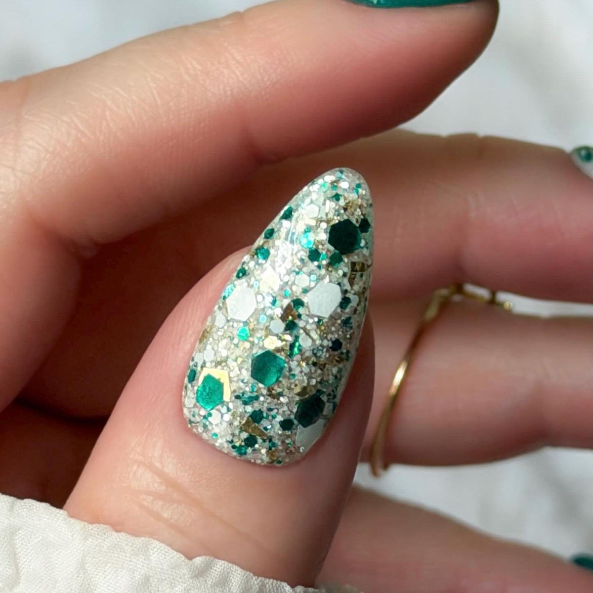 Christmas Burgundy, Teal & Gold Glitter Press On Nail Set