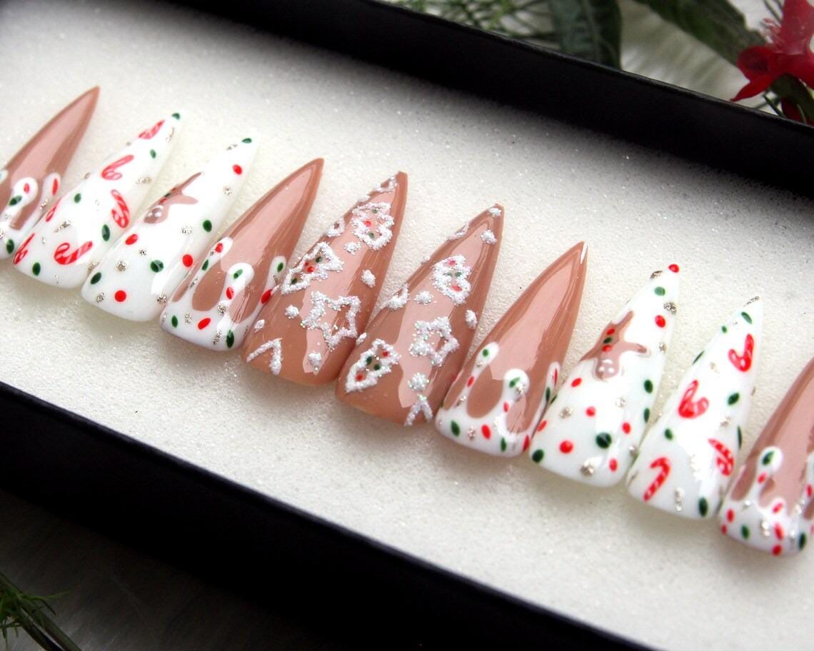 Christmas Candy Cane and Gingerbread Press-On Nail Set