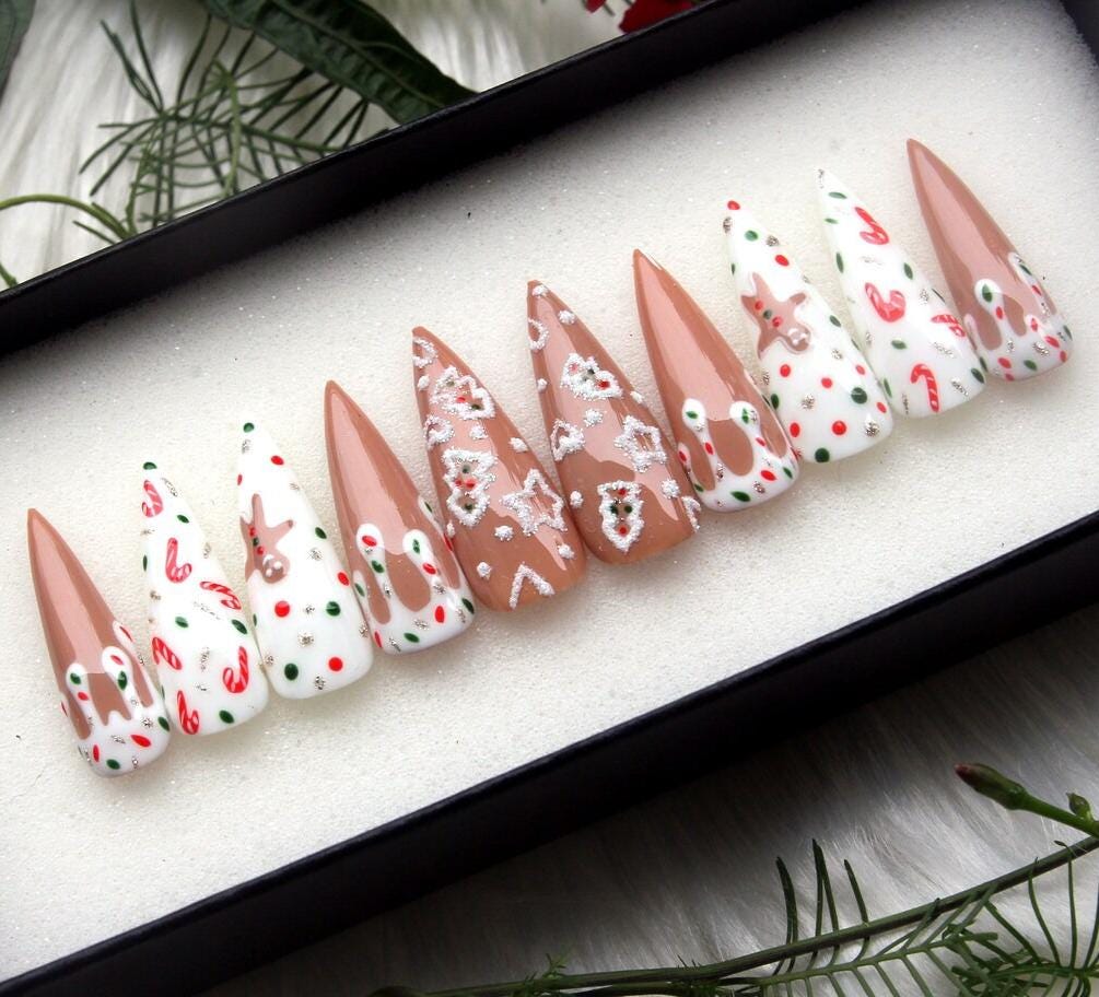 Christmas Candy Cane and Gingerbread Press-On Nail Set