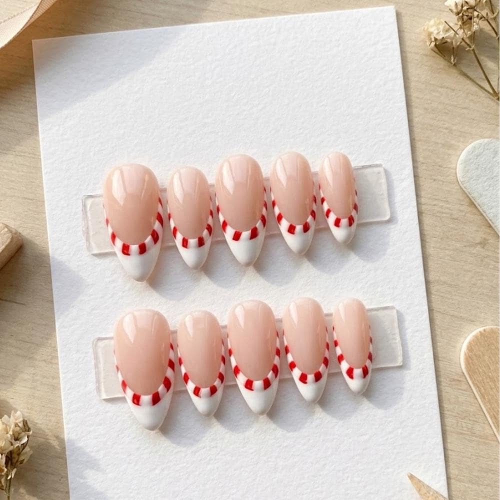 Christmas Candy Cane French Tip Press On Nails