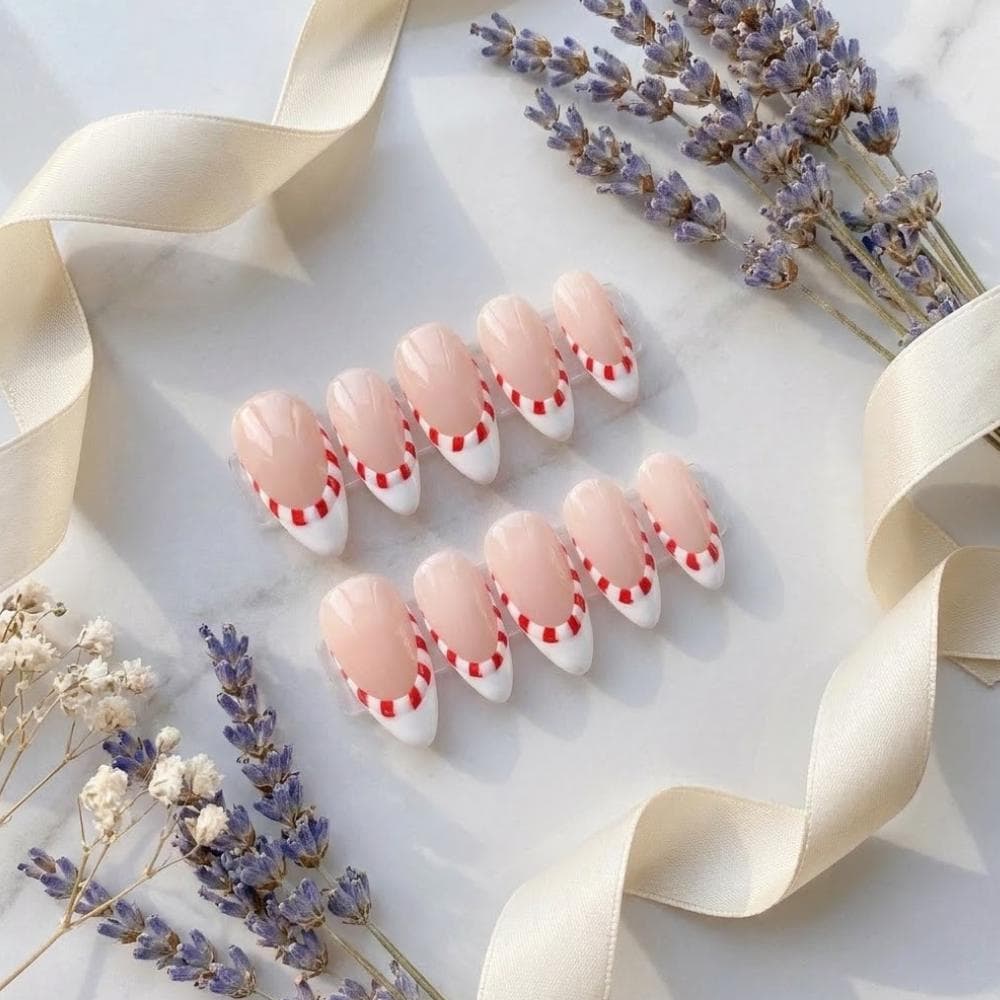 Christmas Candy Cane French Tip Press On Nails