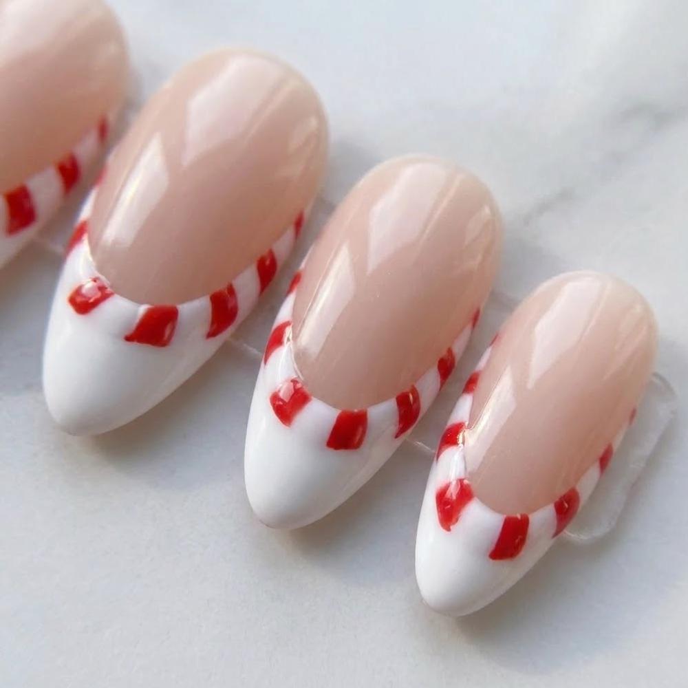 Christmas Candy Cane French Tip Press On Nails