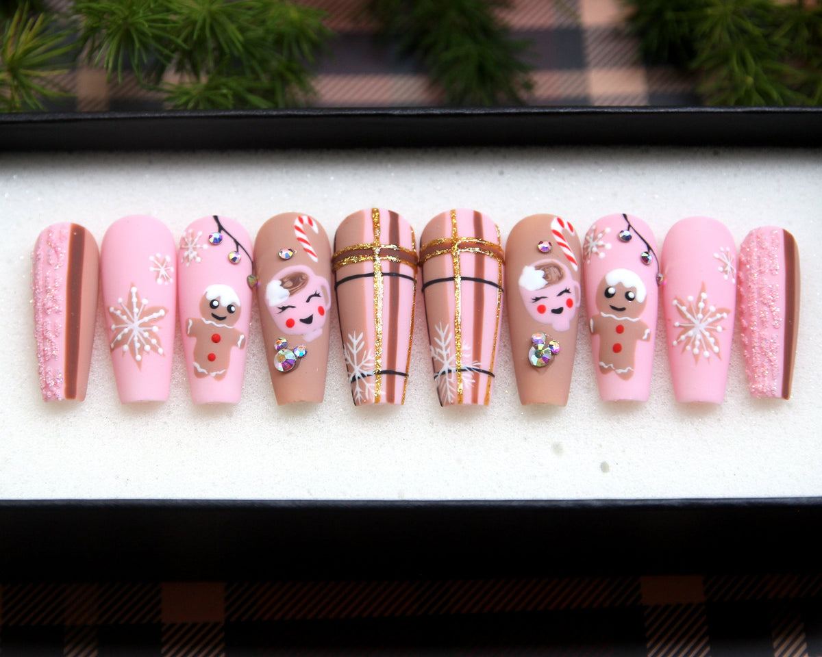 Christmas Gingerbread and Snowflake Press-On Nail Set