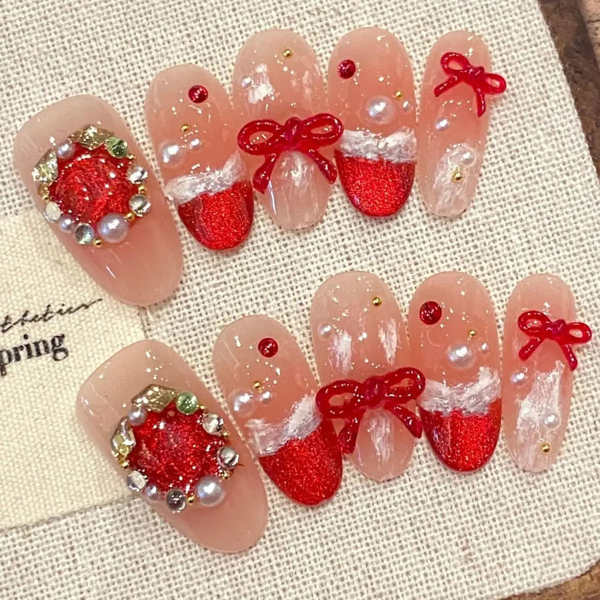Christmas Press On Nails with Santa Faces, Candy Canes and Christmas Trees