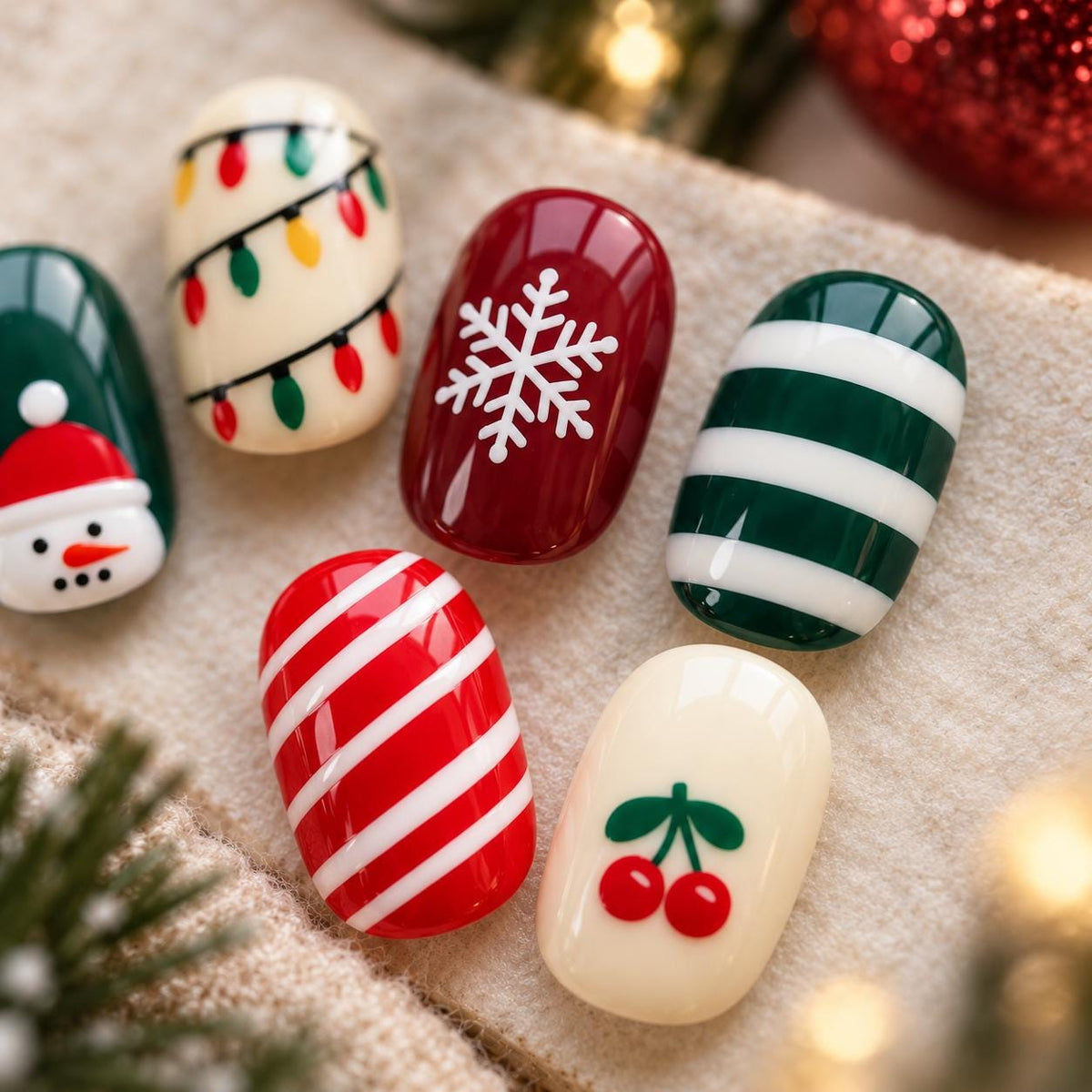 Christmas Press-On Nails With Santa, Snowmen, Candy Canes and Holiday Motifs