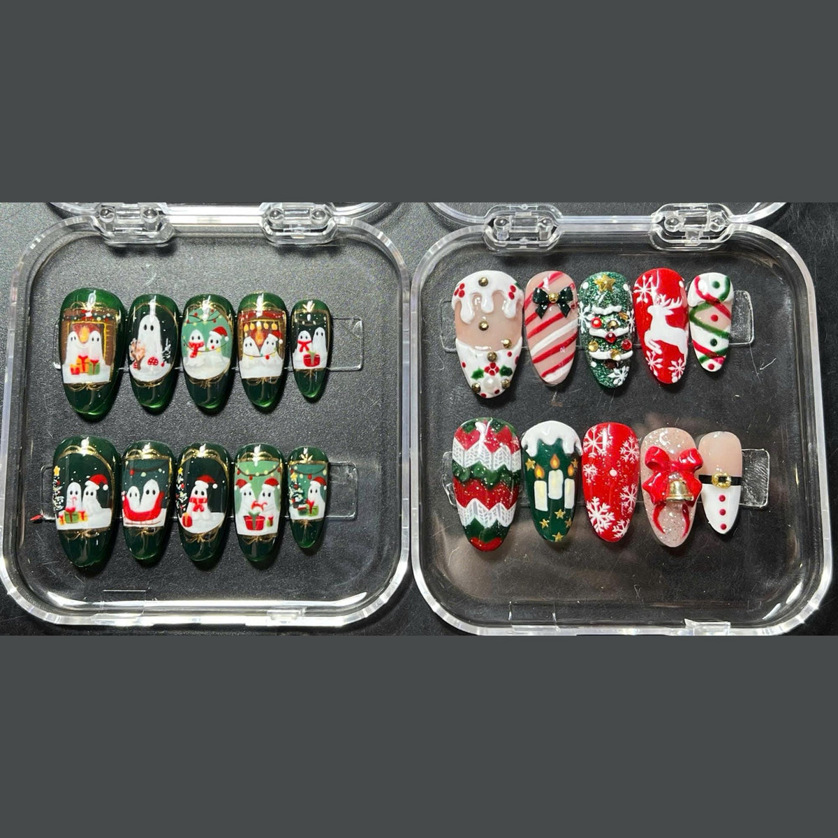Christmas Press On Nails With Snowflakes, Candy Canes, Trees and Raised Holiday Details