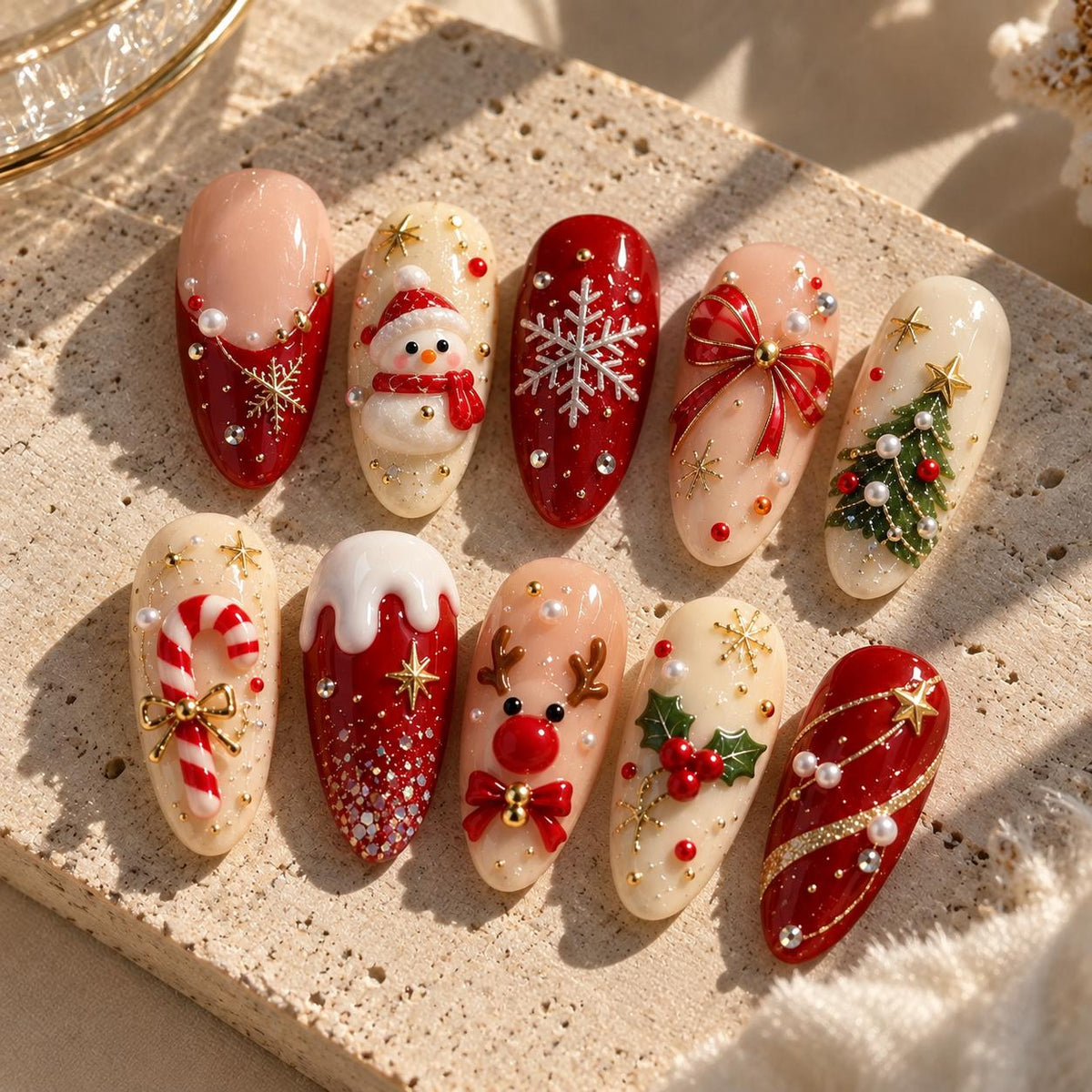 Christmas Snowman, Reindeer & Candy Cane Nail Set