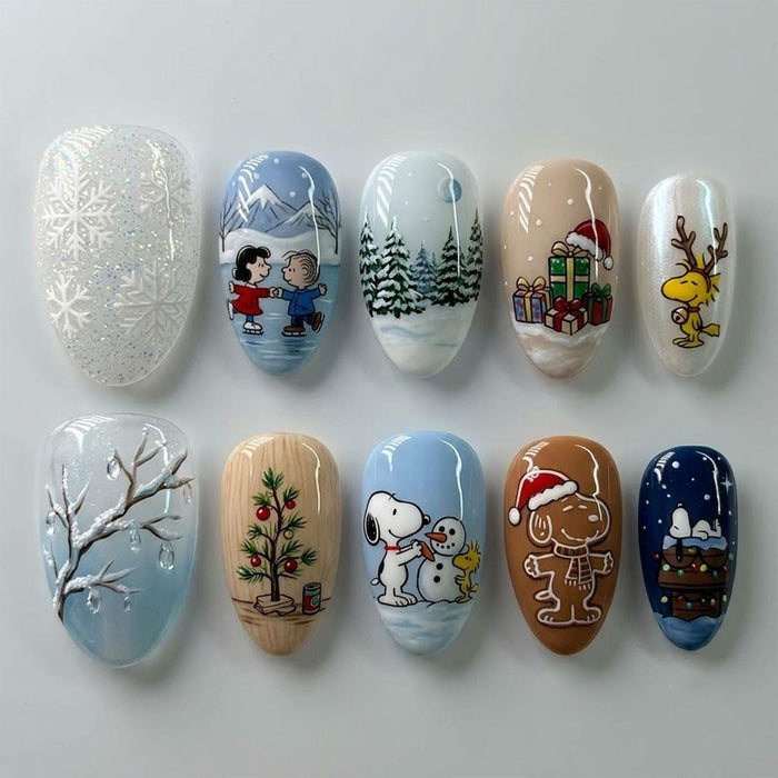 Christmas Winter Wonderland Press On Nail Set With Snowflakes and Holiday Scenes
