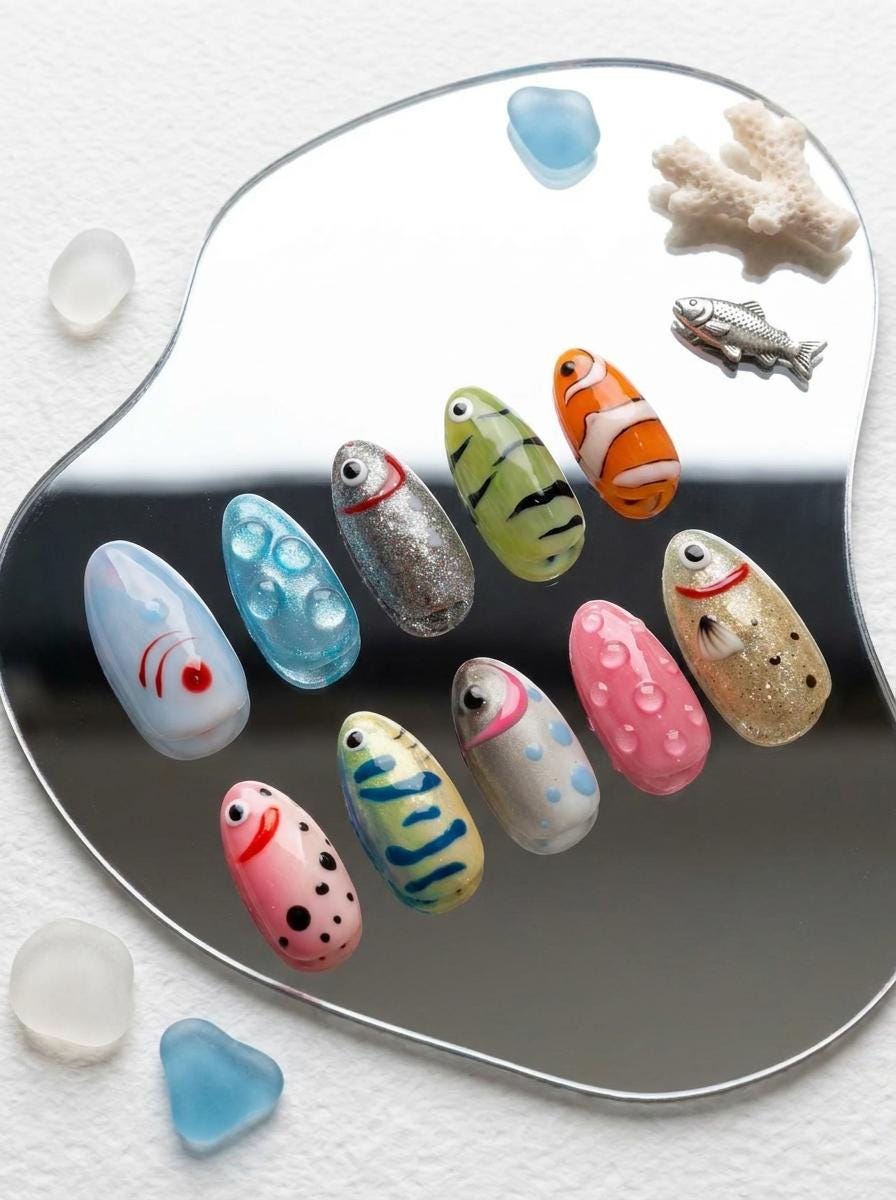 Colorful Aquarium Fish Summer Nails With Raised Bubble Details