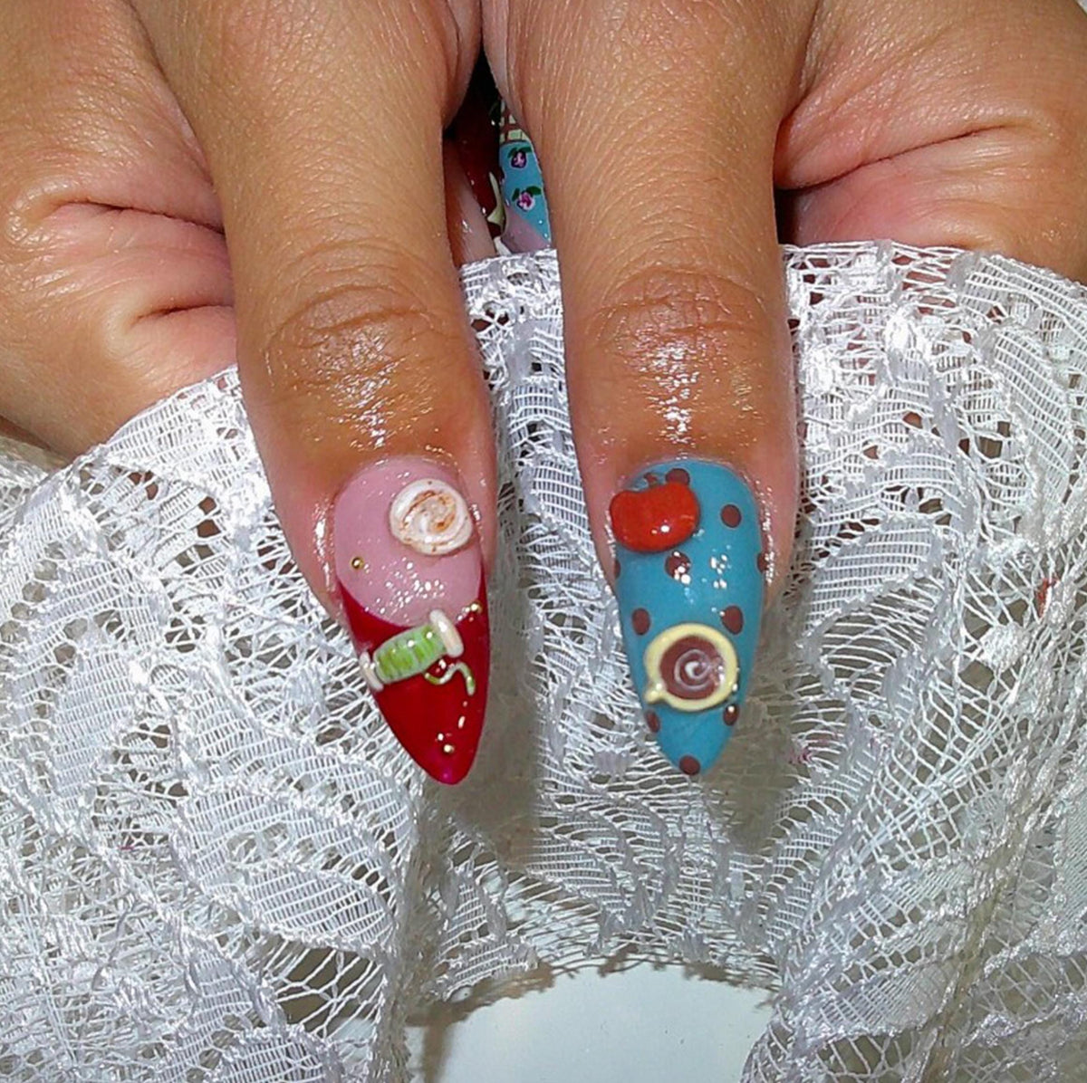 Colorful Cartoon Patchwork Nails With Stars, Hearts, Flowers and Cat Faces