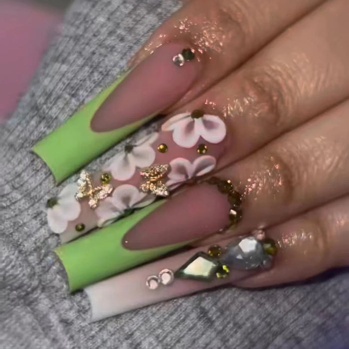 Colorful Floral, Bow and French Tip Press-On Nail Designs