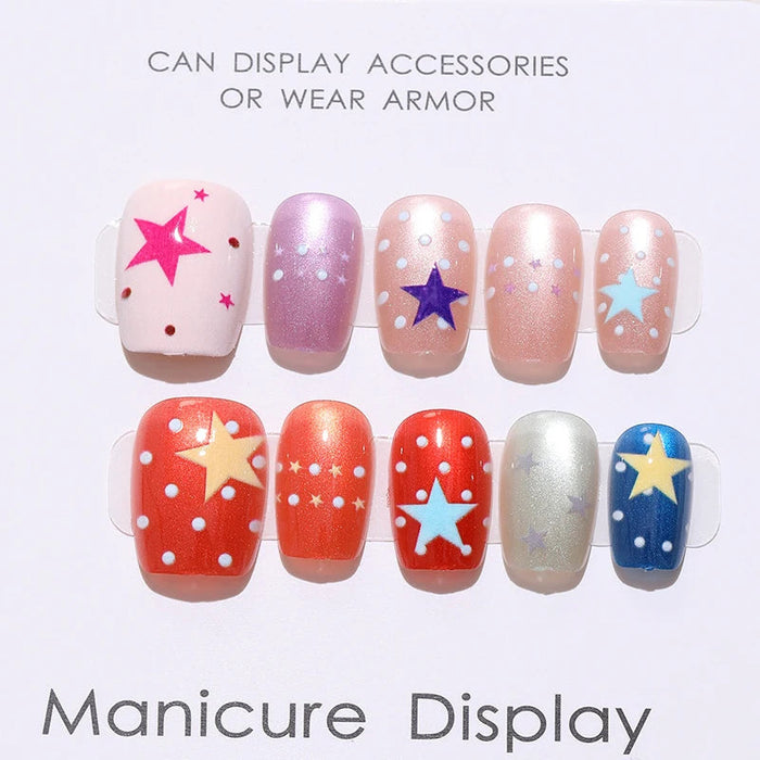 Colorful Star and Polka Dot Press On Nails