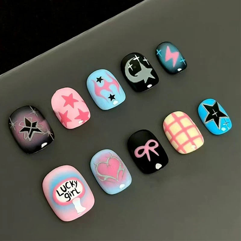 Colorful Star, Bow, Plaid and Heart Nail Set
