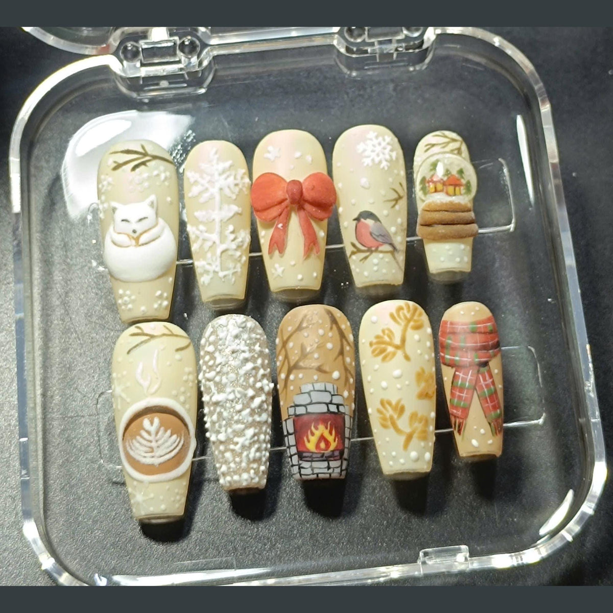 Cozy Christmas Nails With Snowflakes, Woodland Motifs, and 3D Details