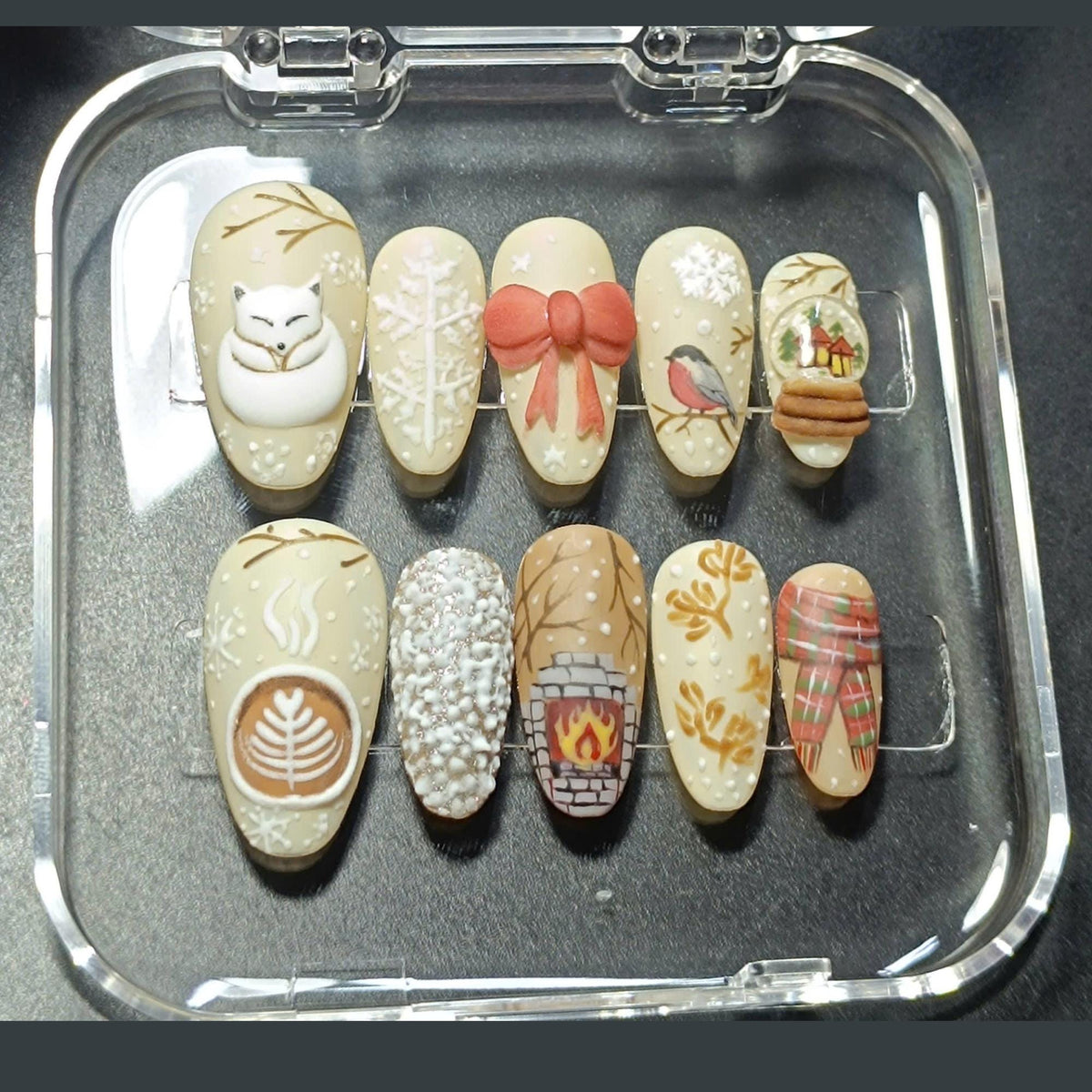 Cozy Christmas Nails With Snowflakes, Woodland Motifs, and 3D Details
