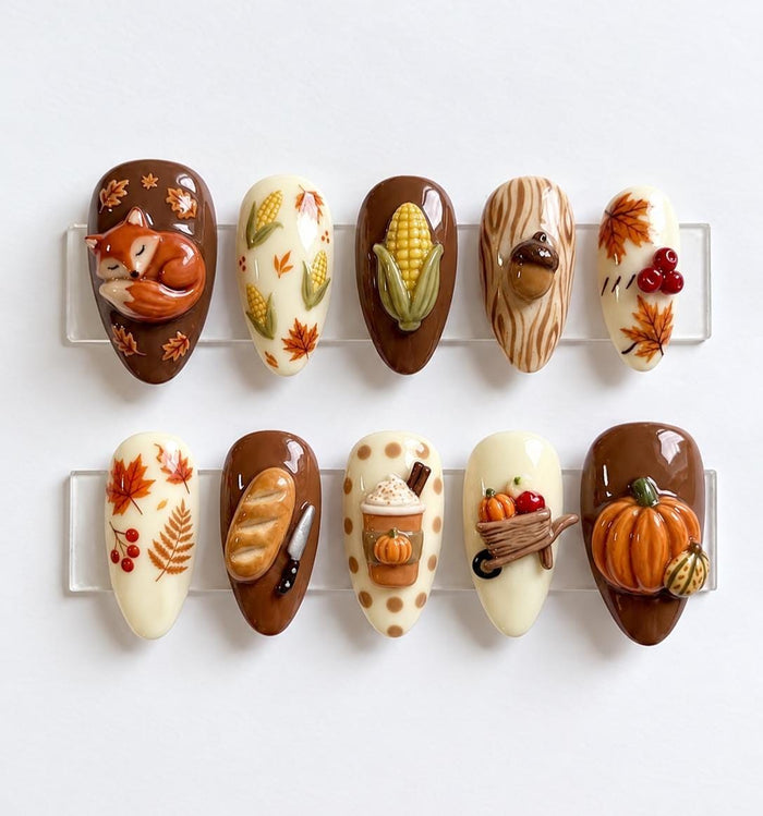 Cozy Fall Fox and Harvest Food Press On Nails