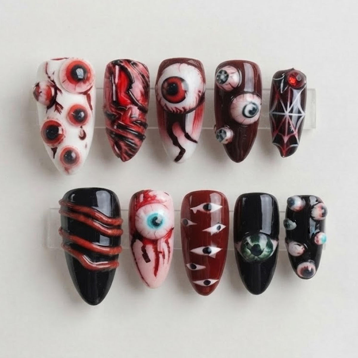 Creepy Eyeball and Spiderweb Halloween Nail Set