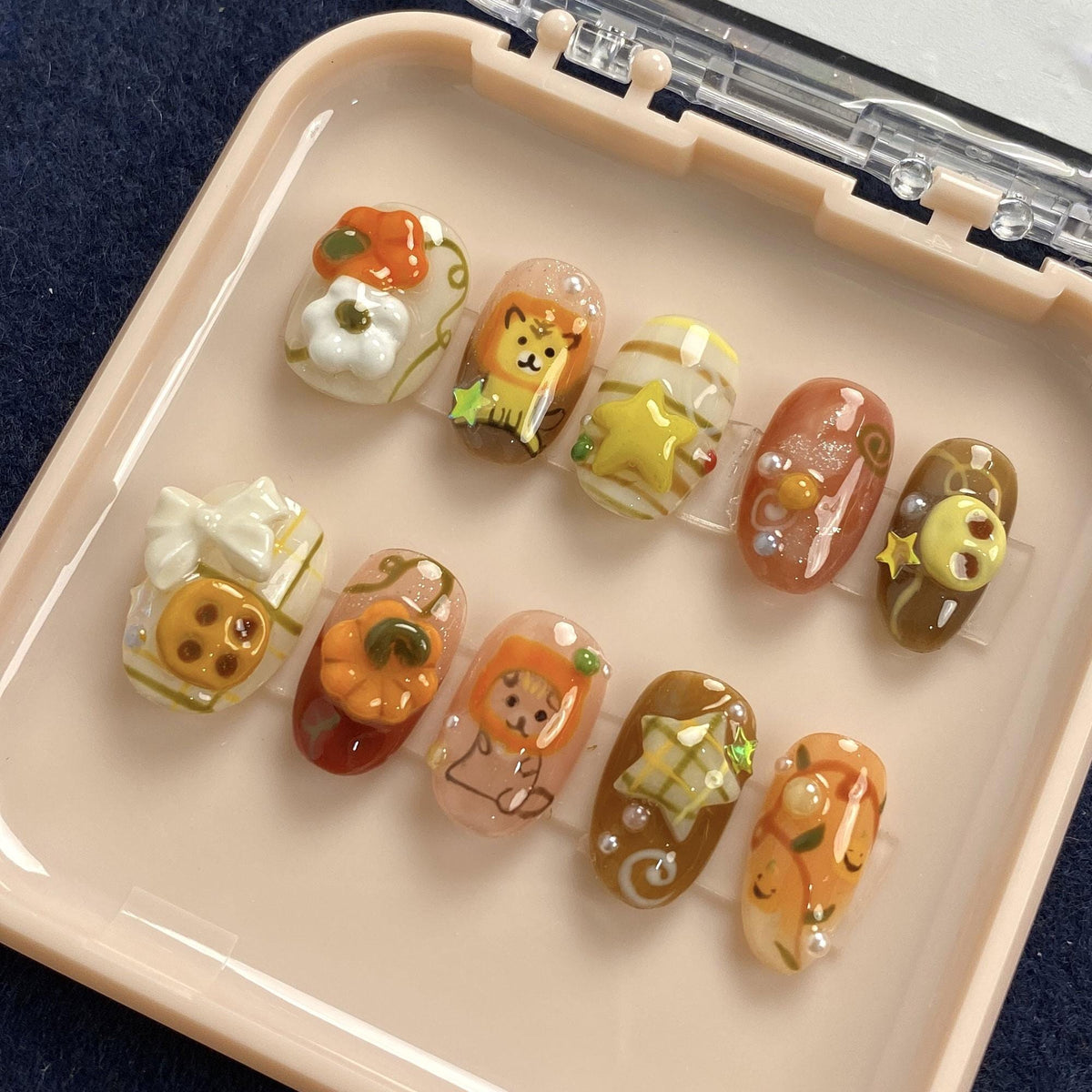 Cute Autumn Puppy, Pumpkin, Bow & 3D Nail Set