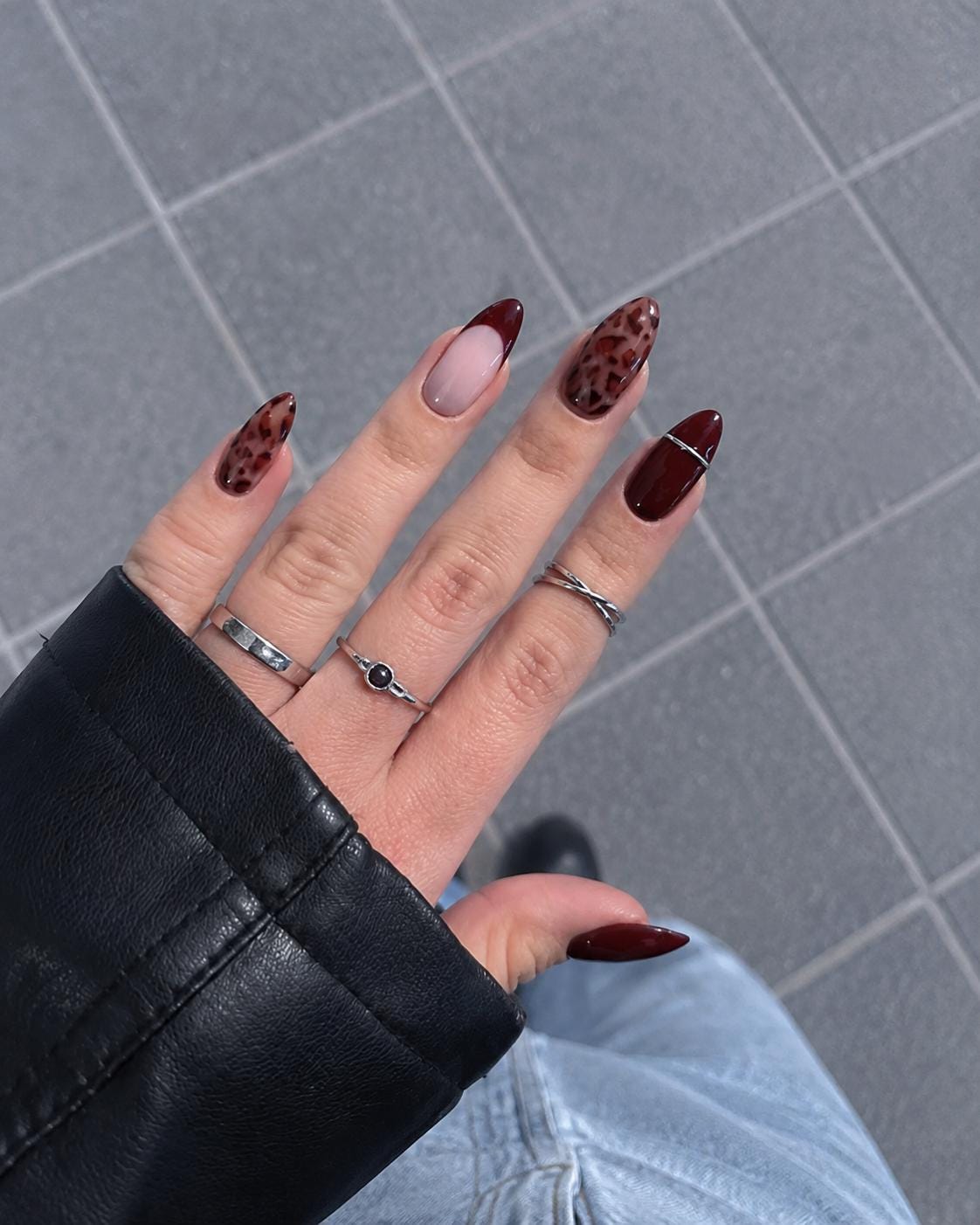 Dark Cherry Burgundy and Leopard Print Fall Winter Press-On Nail Set