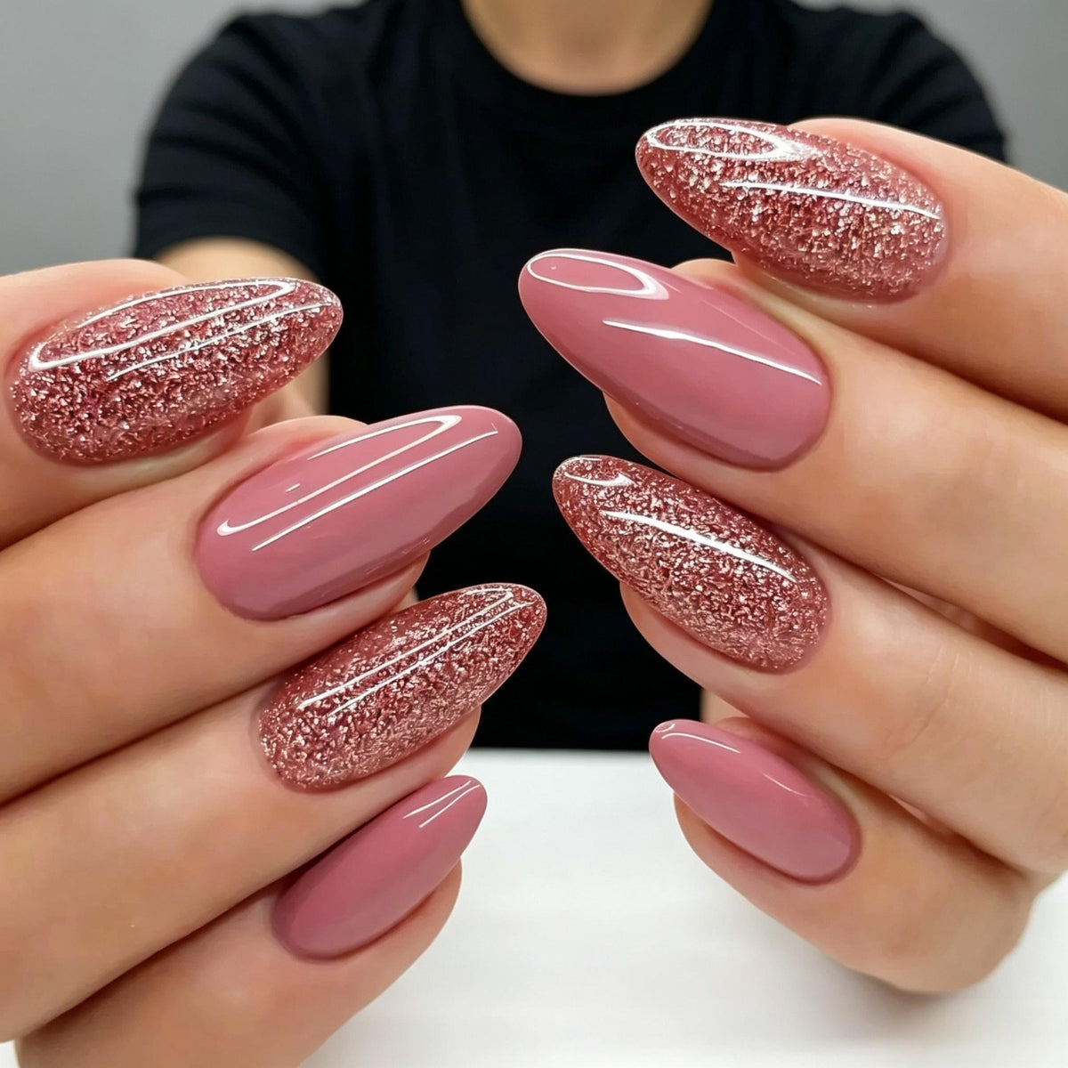 Dusty Rose Pink and Glitter Nail Set