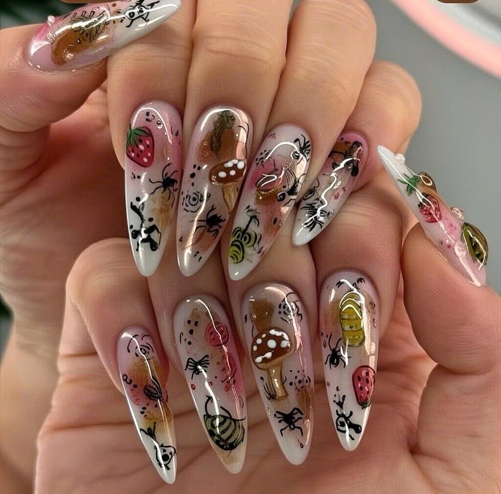 Fairy Forest Mushroom and Insect Nail Set