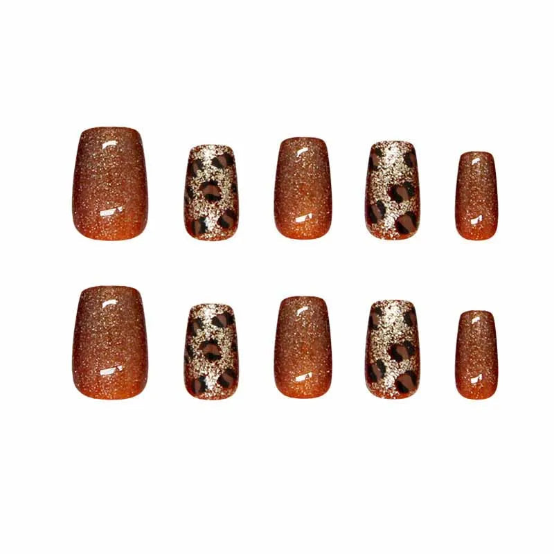 Fall Caramel and Rust Cat Eye Leopard Print Nail Set