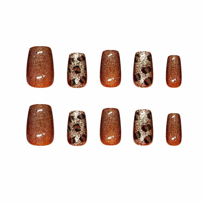 Fall Caramel and Rust Cat Eye Leopard Print Press On Nail Set