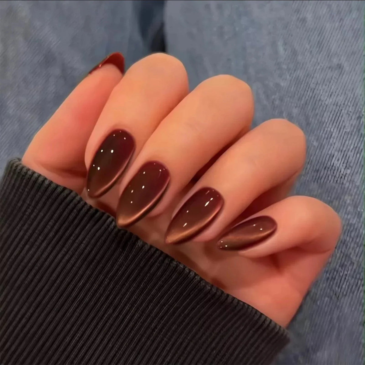 Fall Chocolate Brown Cat Eye Nail Set