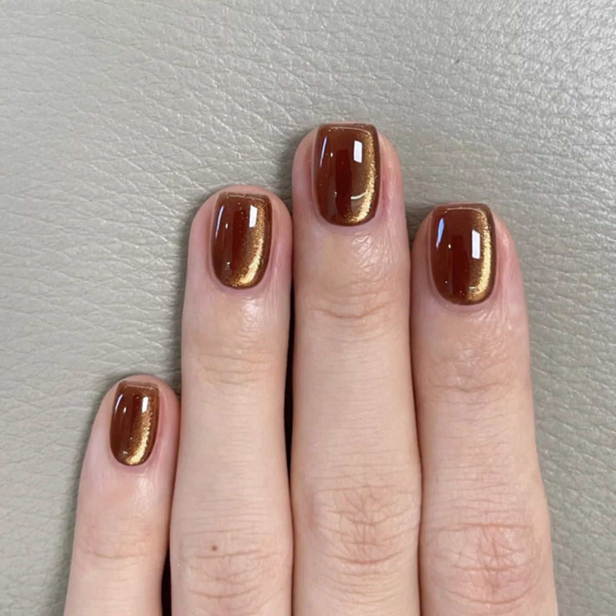 Fall Copper Brown Cat Eye Press On Nails