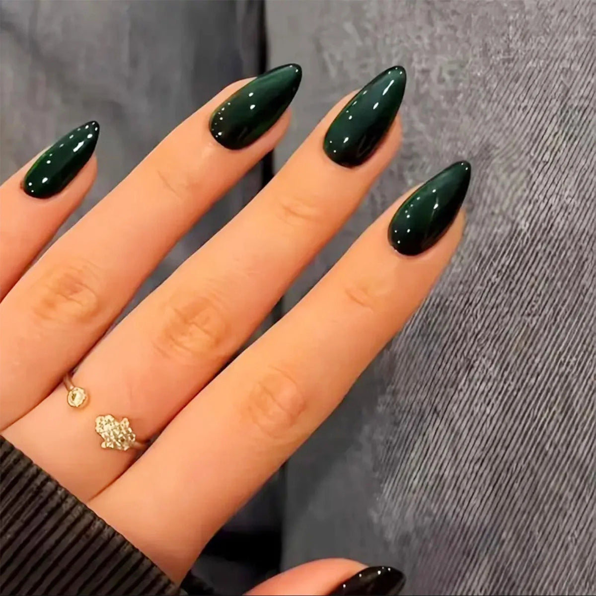 Fall Deep Emerald Green Cat Eye Press-On Nails
