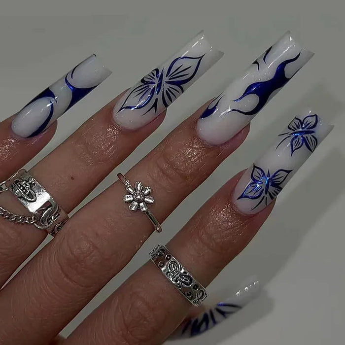 Floral and Swirl French Tip Press-On Nails