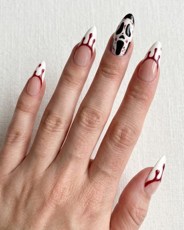 Ghostface Blood Drip French Tip Press On Nails