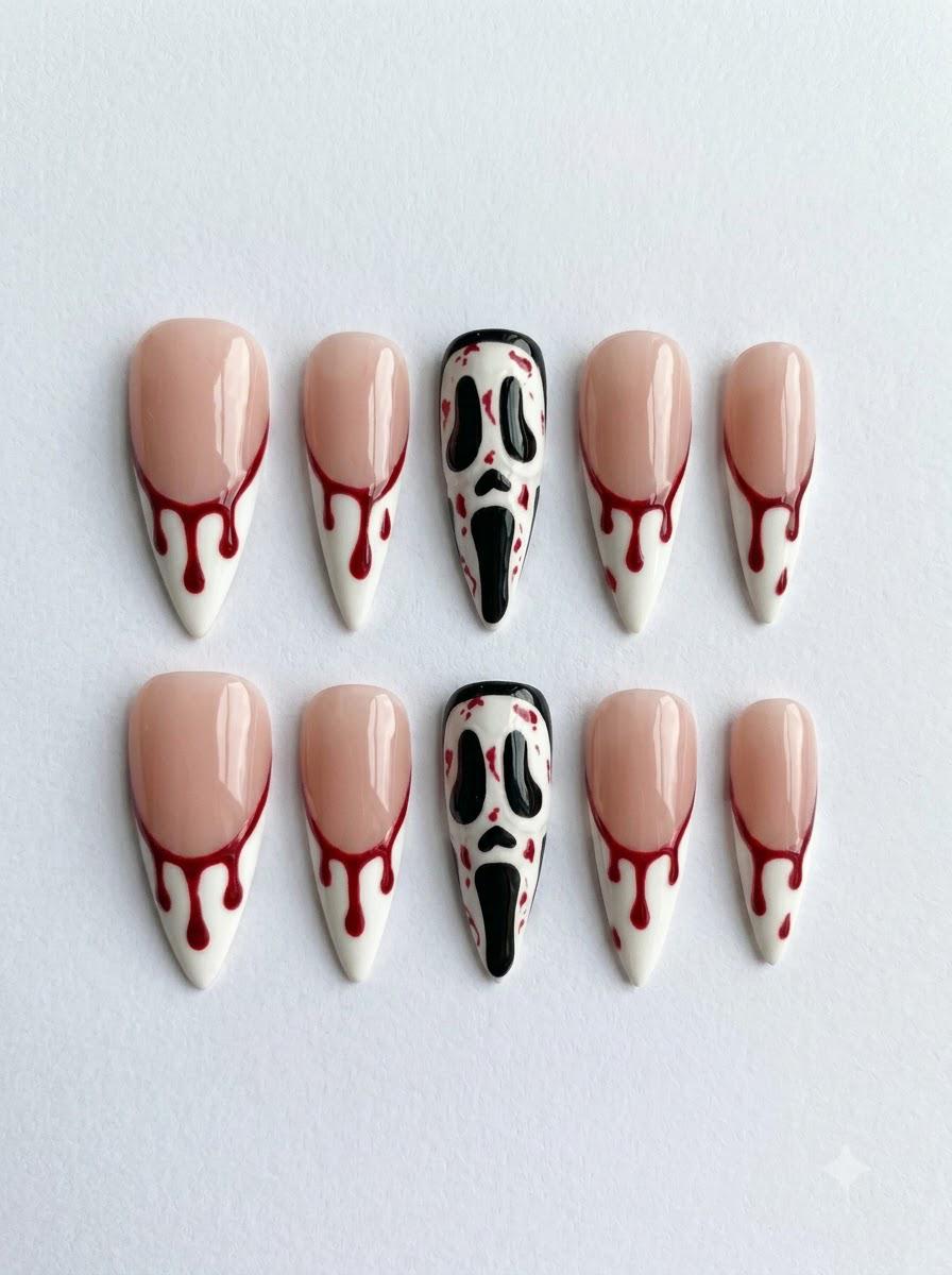 Ghostface Blood Drip French Tip Press On Nails
