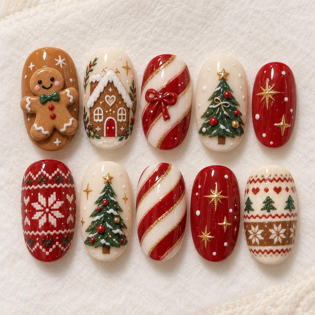 Gingerbread Christmas Nails With Candy Canes, Trees & Knit Patterns