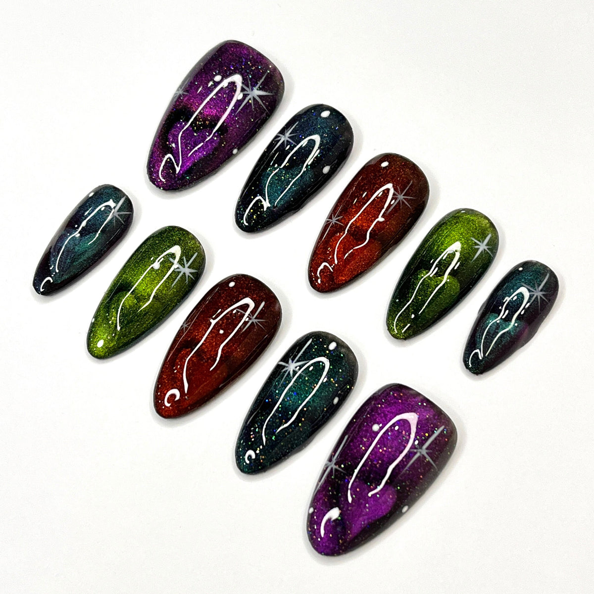 Glittering Galaxy Press On Nails With Starburst Accents