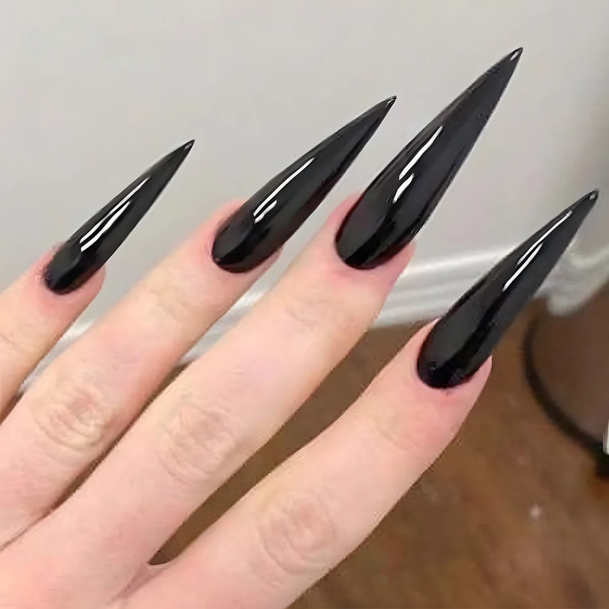 Glossy Black Gothic Press On Nails