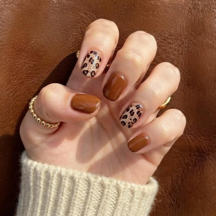 Glossy Brown Leopard Print Press-On Nail Set