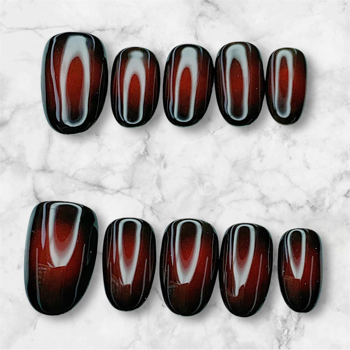 Glossy Burgundy Ombré Press-On Nails With Black Gradient Edges