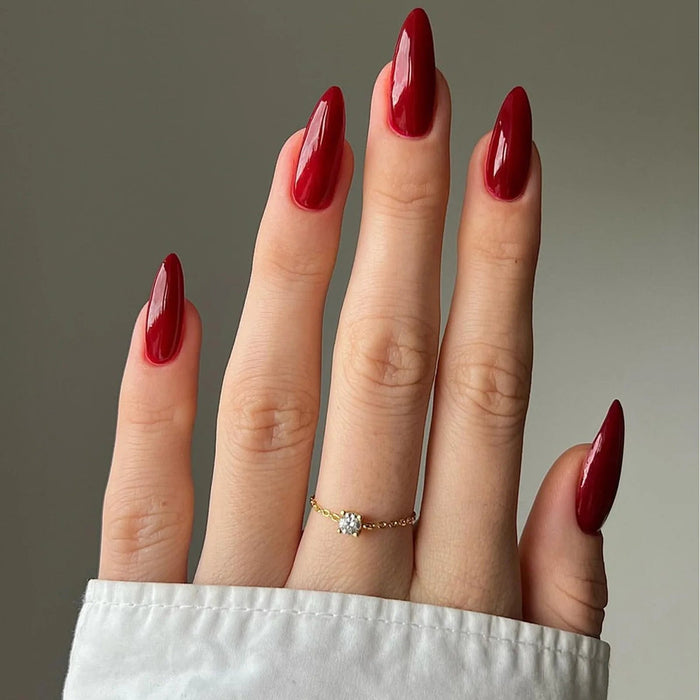 Glossy Deep Cherry Red Press On Nail Set
